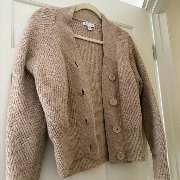 Topshop Tan Ribbed Button-Front Cardigan - Picture 2 of 3